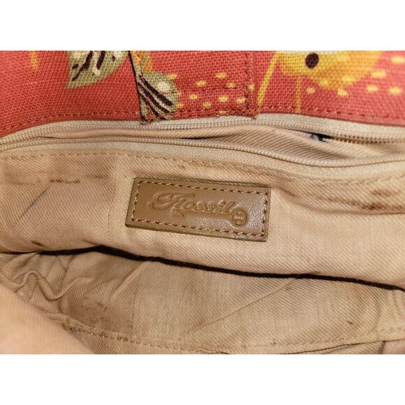 Fossil handbag, natural Cane handle, terracotta/ tan, Tropics '90s Y2K EXCELLENT - Picture 11 of 11